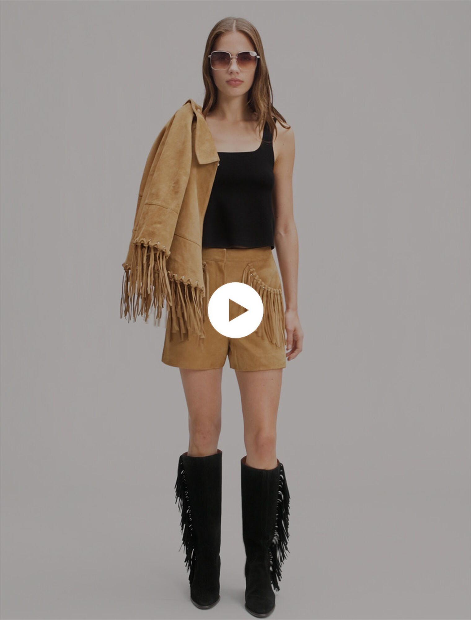 Short con flecos de nobuk