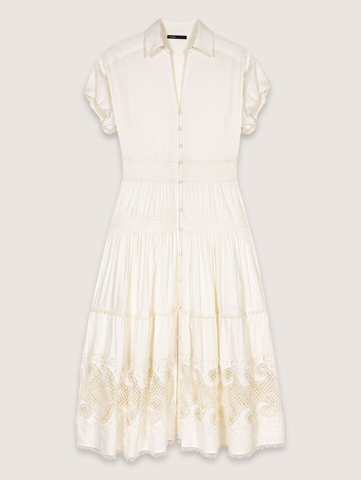 Vestido largo bordado con volantes