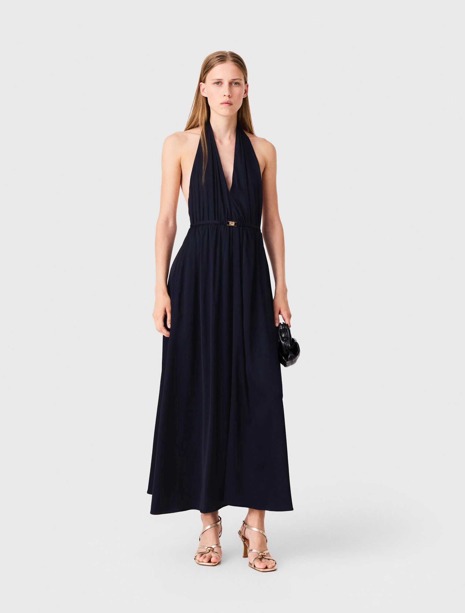 Vestido largo plisado sin espalda