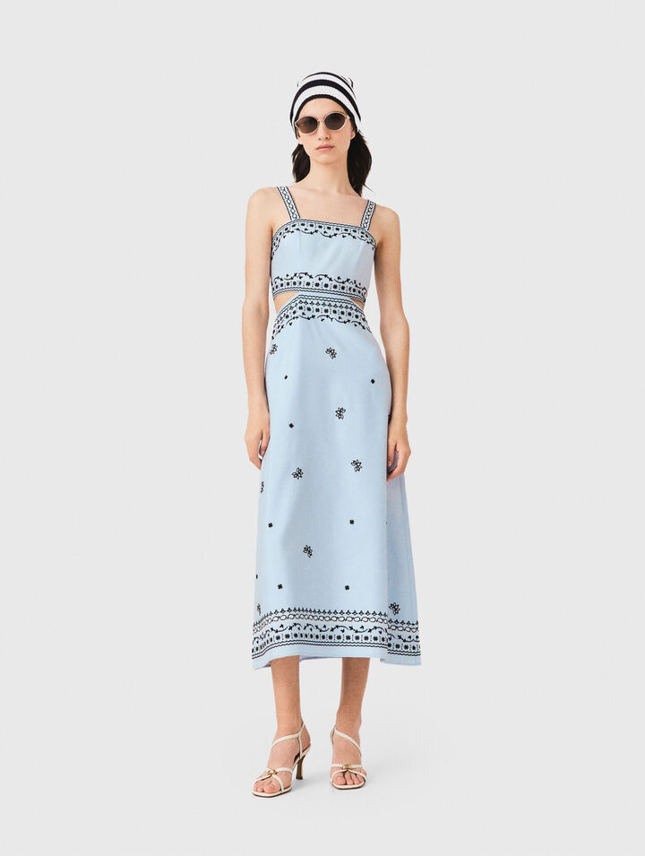 Vestido largo bordado lino mezcla