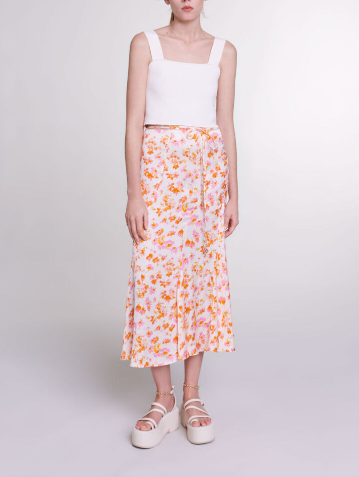 Falda satinada con estampado floral
