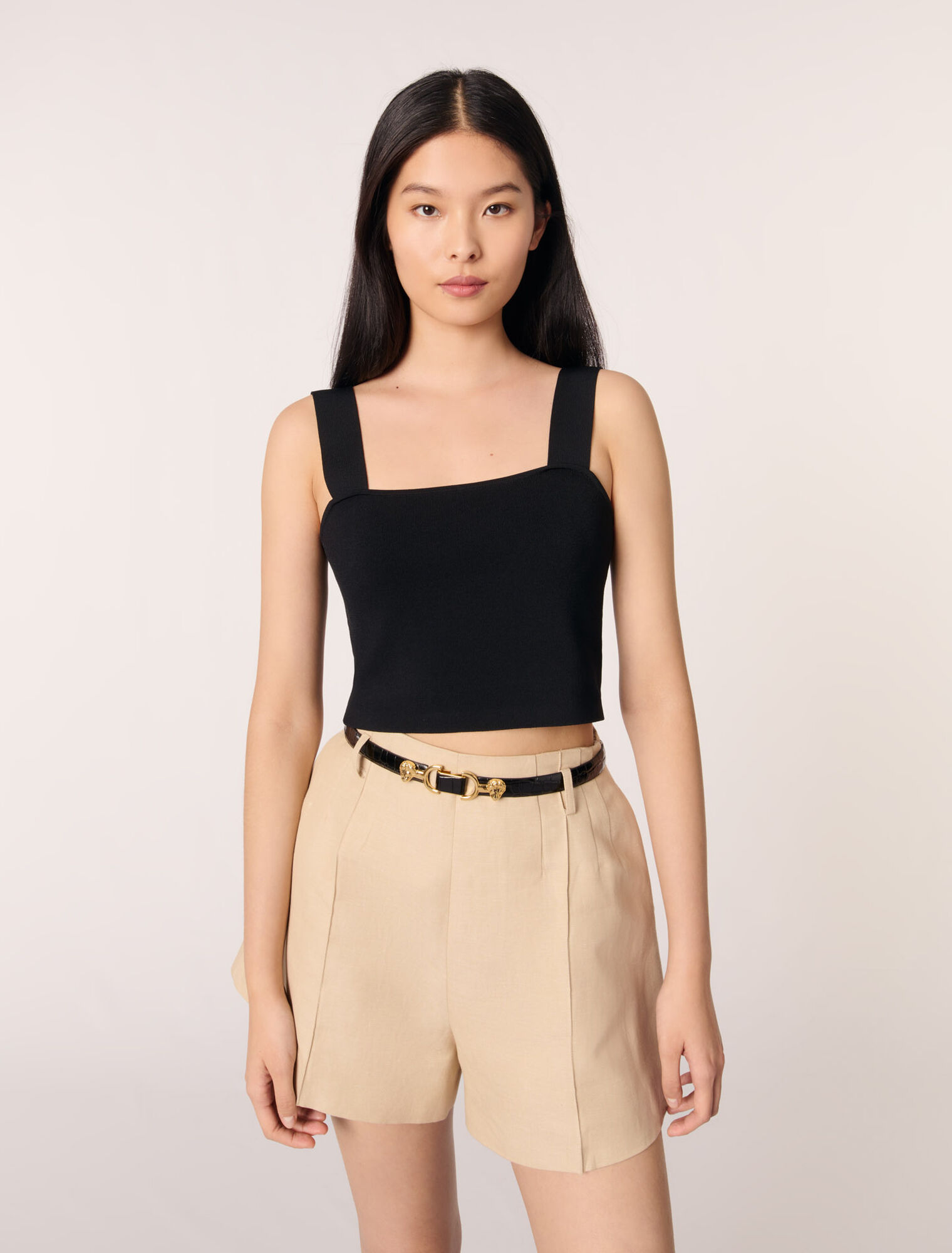 Crop top de punto con tirantes