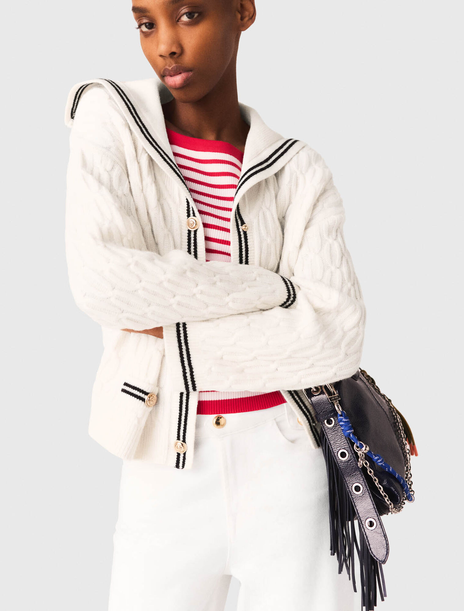 C&aacute;rdigan trenzado cuello barco