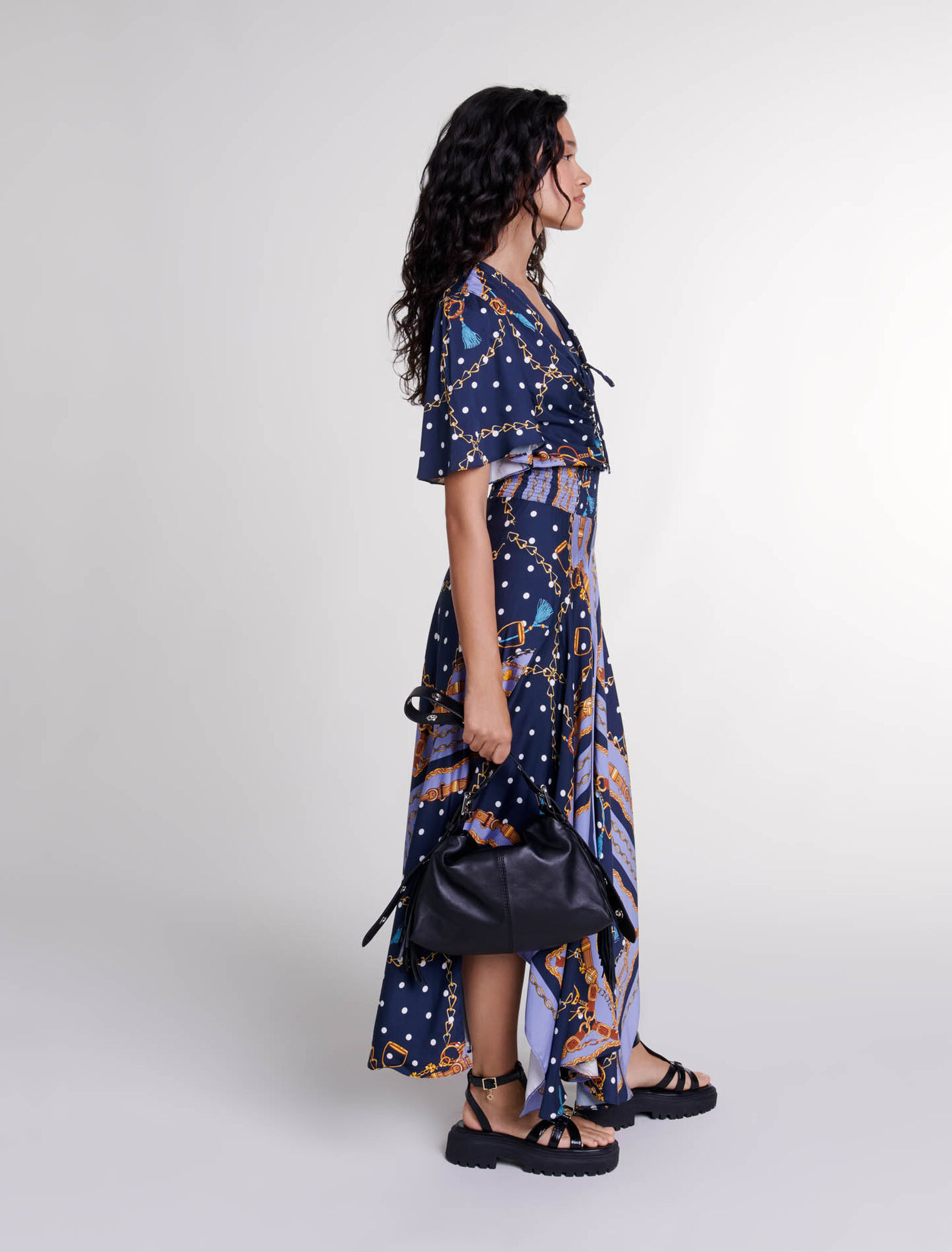 Vestido largo satinado estampado 