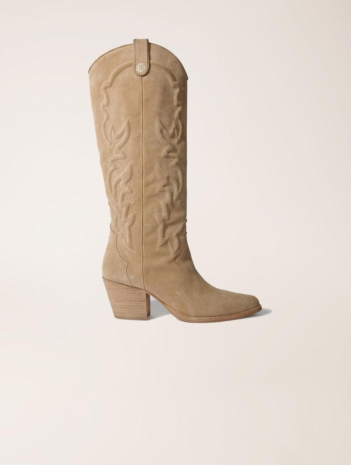 Bota cowboy beige en piel bordada