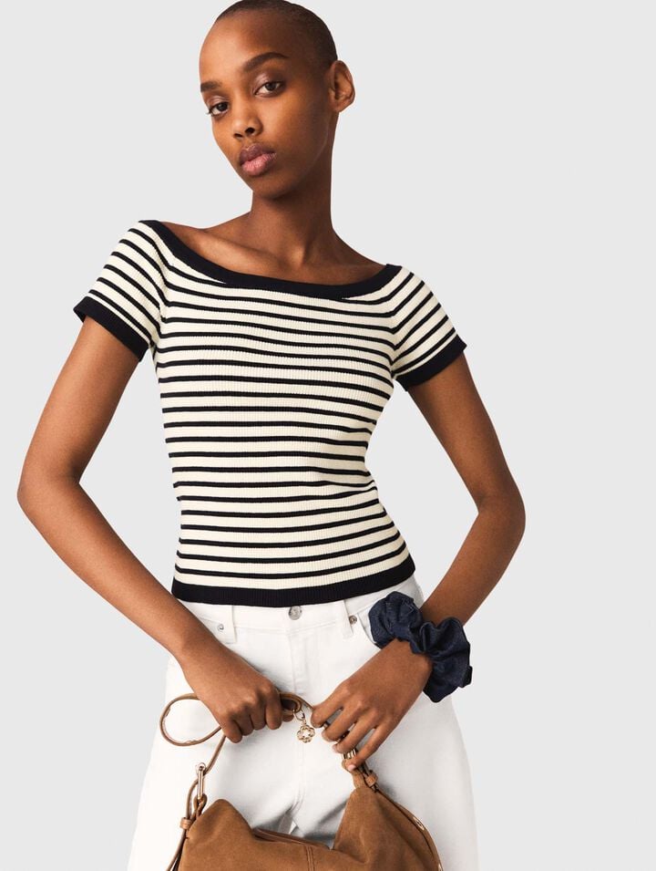 Top de punto de canal&eacute; cuello barco