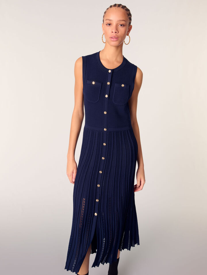 Vestido largo de punto plisado