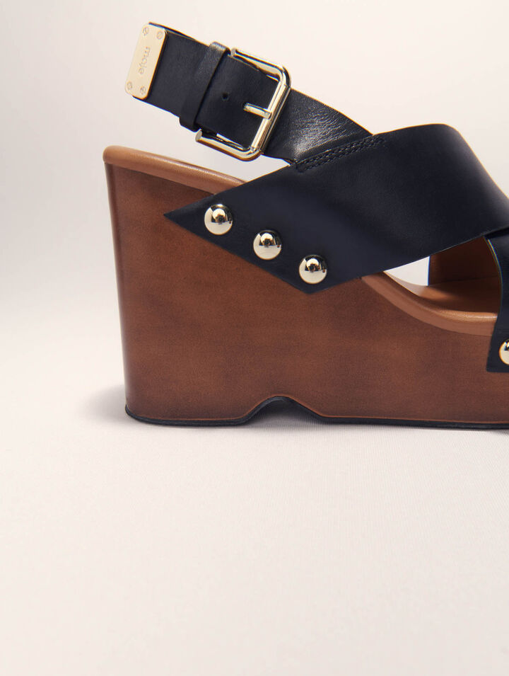 Sandalias de cuña de piel