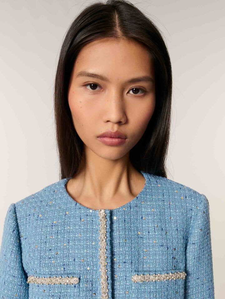 Chaqueta corta de tweed con lentejuelas
