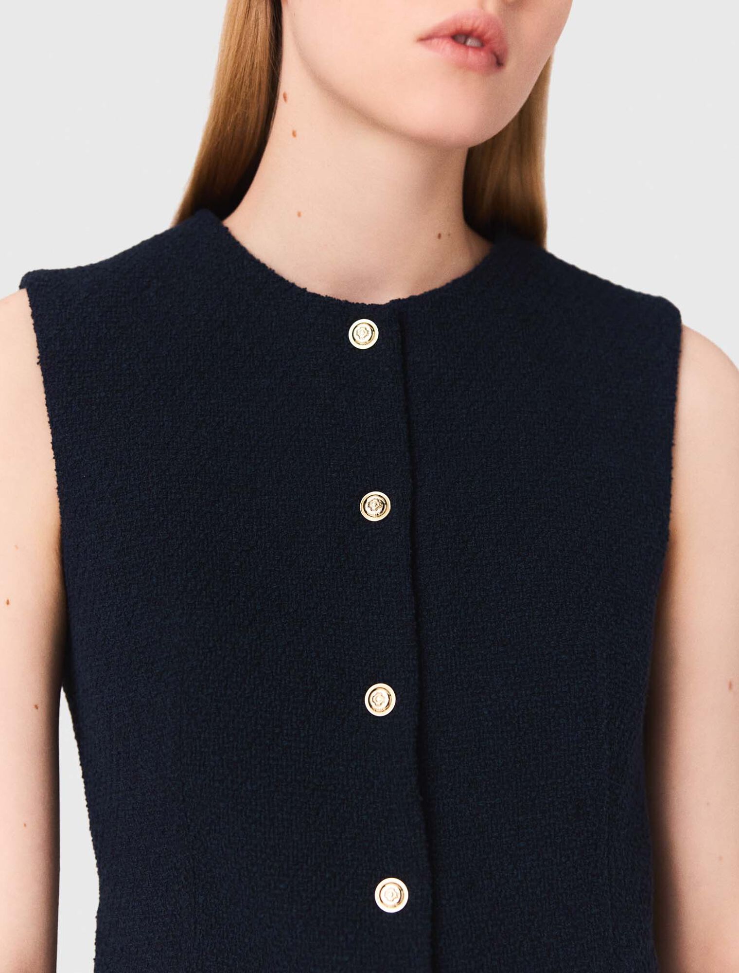 Chaqueta larga de tweed sin mangas