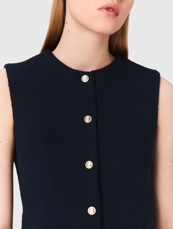 Chaqueta larga de tweed sin mangas