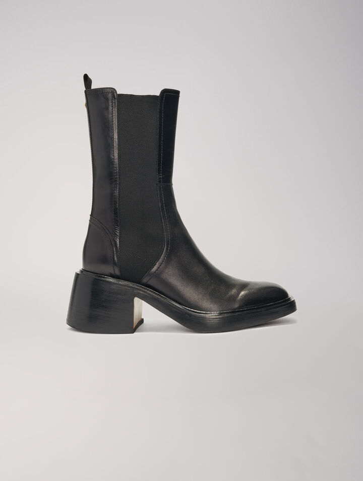 Botines de piel negra puntera cuadrada