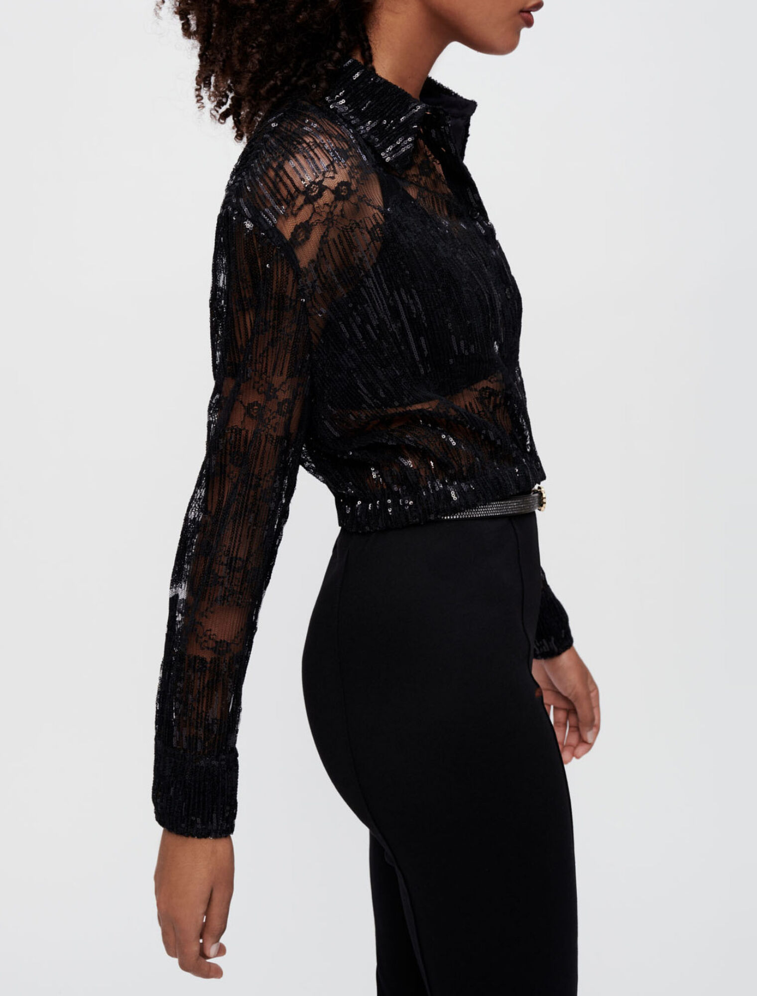 Camisa cropped de encaje plisado
