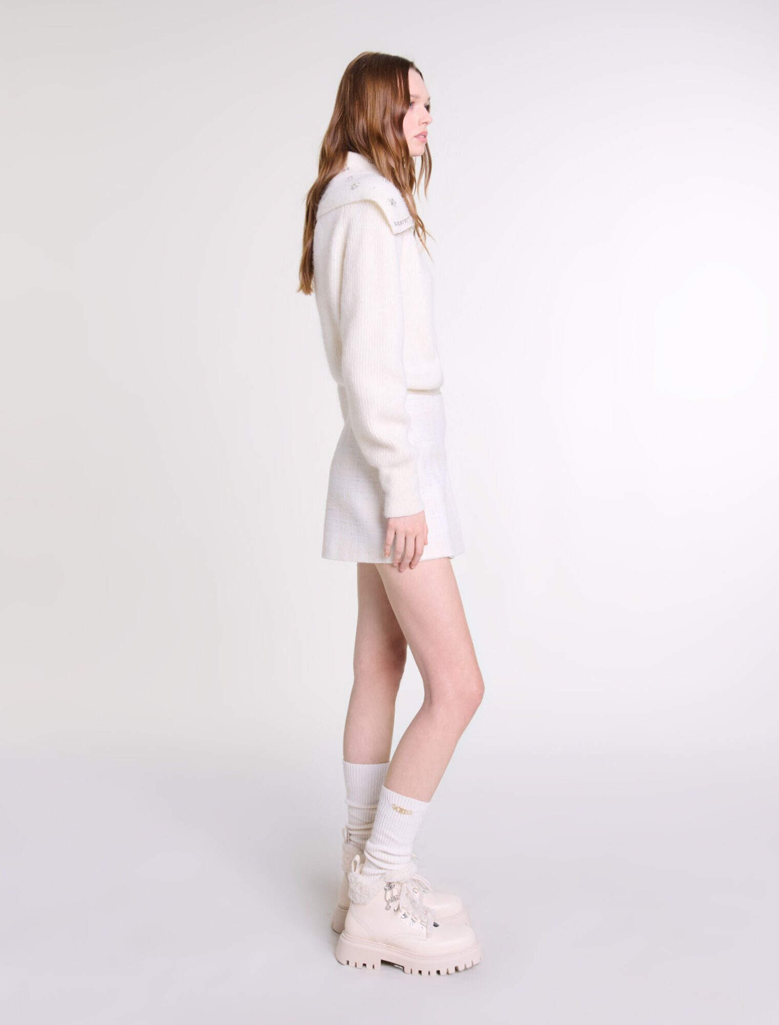 Falda short plisada de tweed