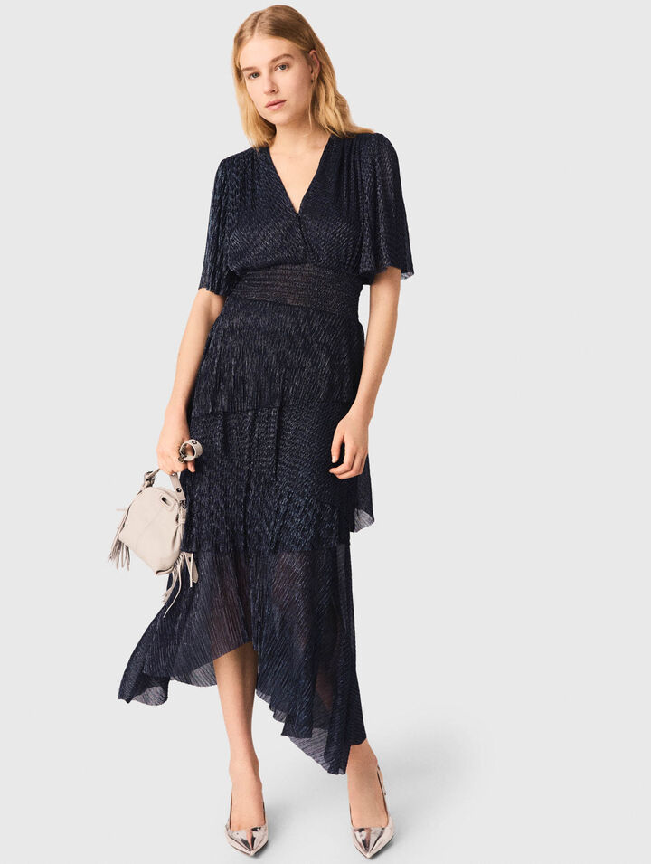 Vestido midi volantes metalizado