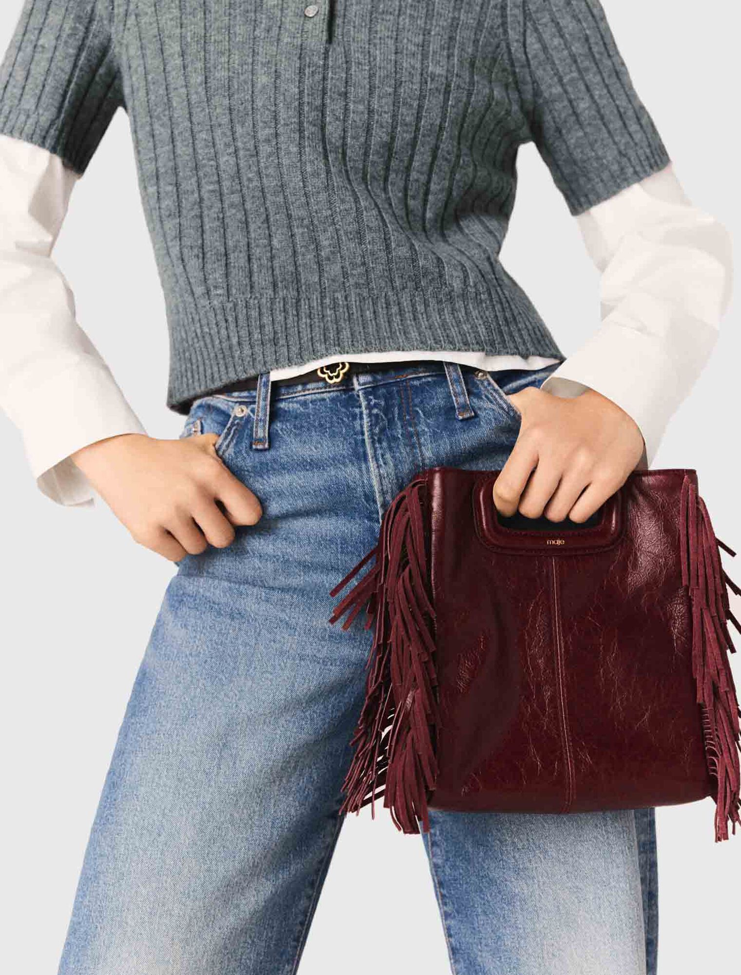 Bolso M de cuero agrietado