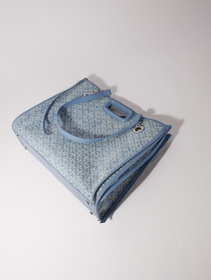 Bolso cabás de tela denim y estrás