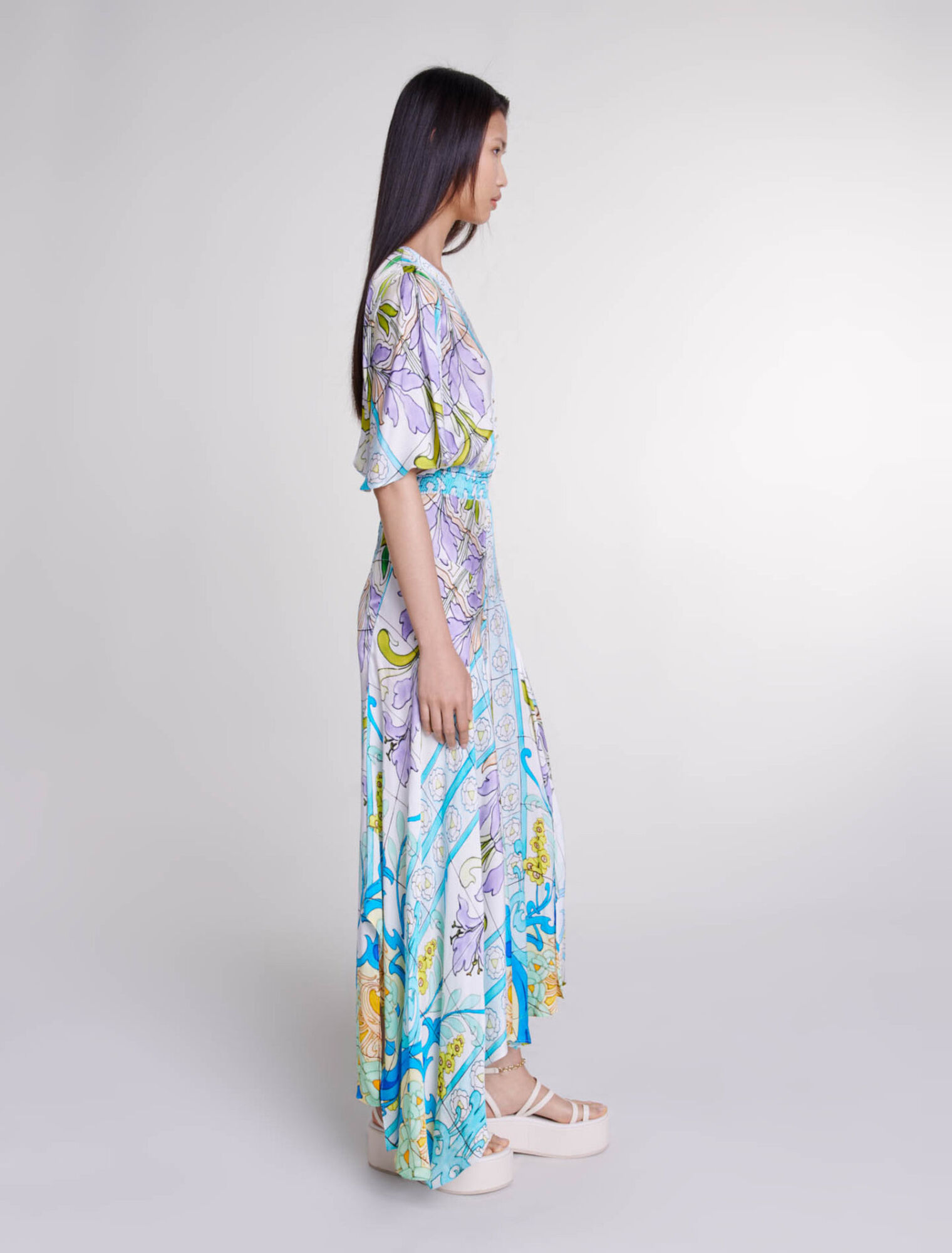 Vestido largo de satén estampado