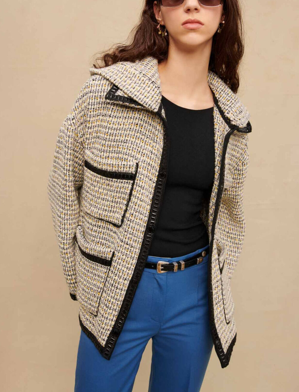 Abrigo de tweed con capucha Abrigos Maje