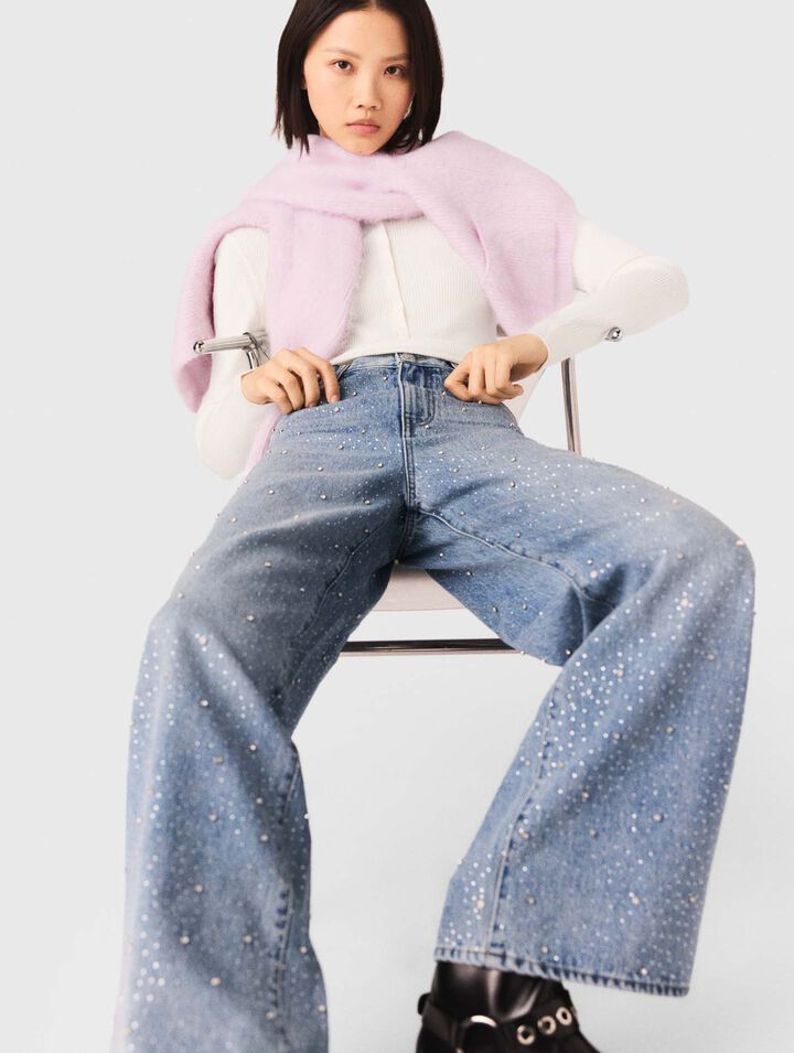 Vaquero ancho con strass all over