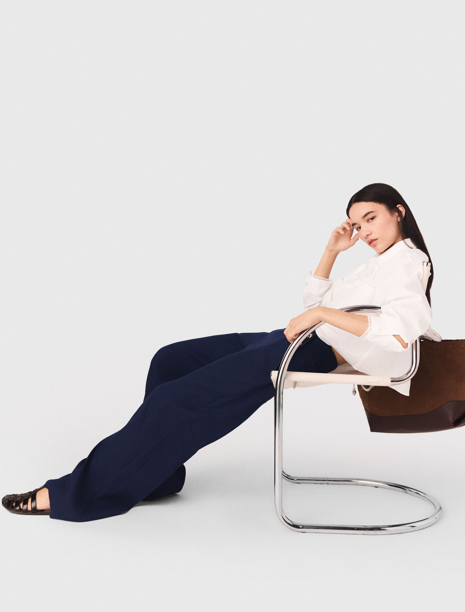 Pantal&oacute;n con puente de lino mezcla