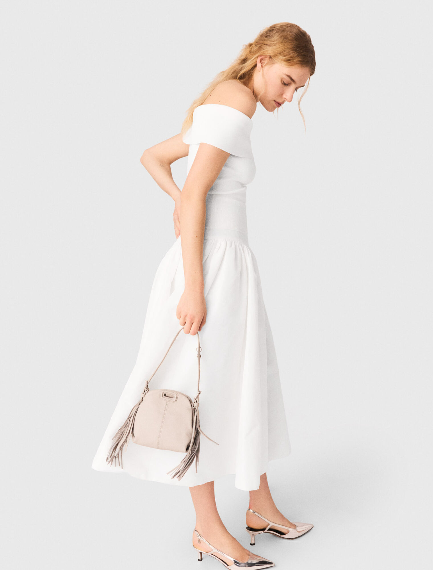 Top de punto de canal&eacute; cuello Bardot