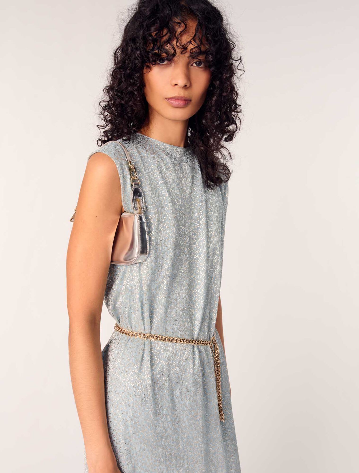 Vestido largo con capa de lurex