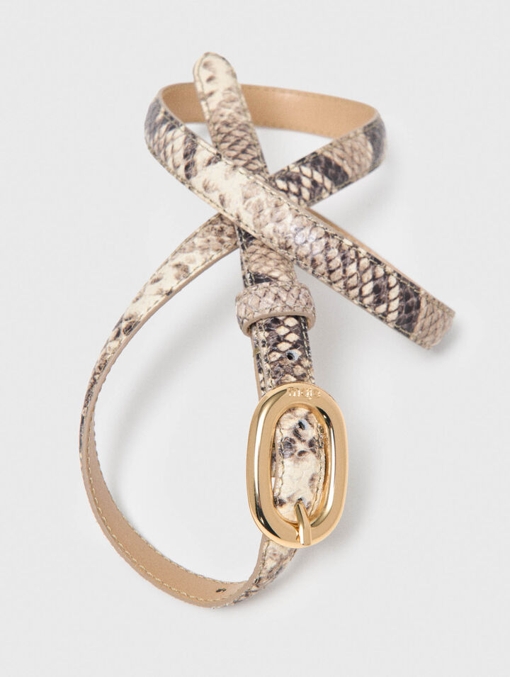 Cintur&oacute;n fino de piel efecto pit&oacute;n