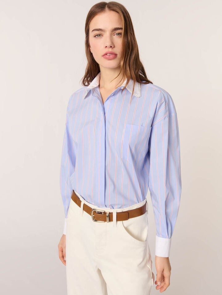 Camisa de rayas y cuello con cuentas