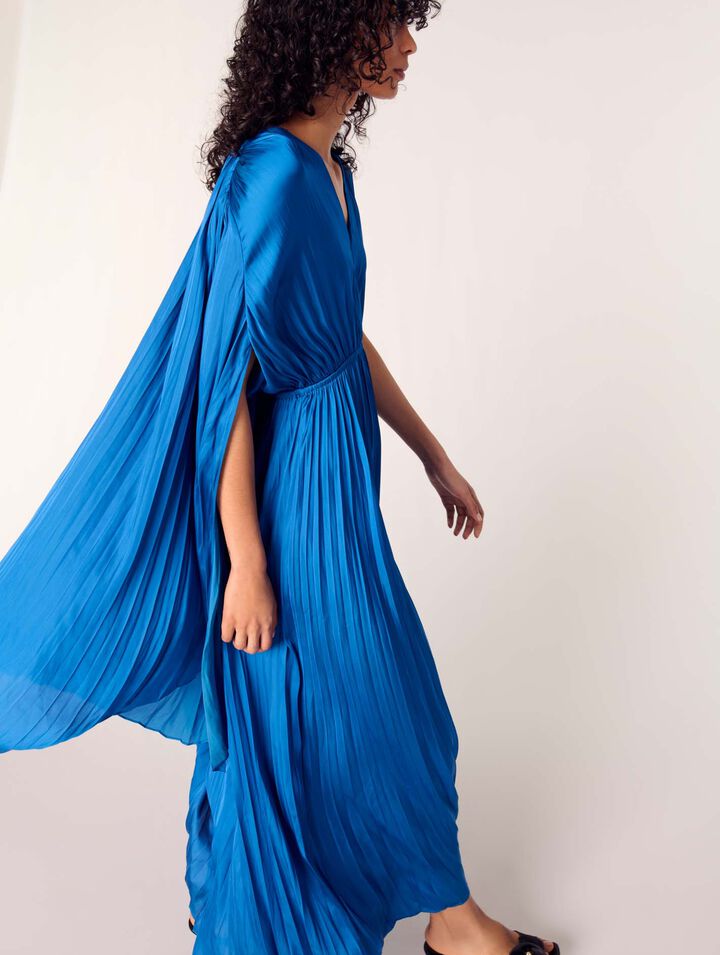 Vestido largo con capa satinado