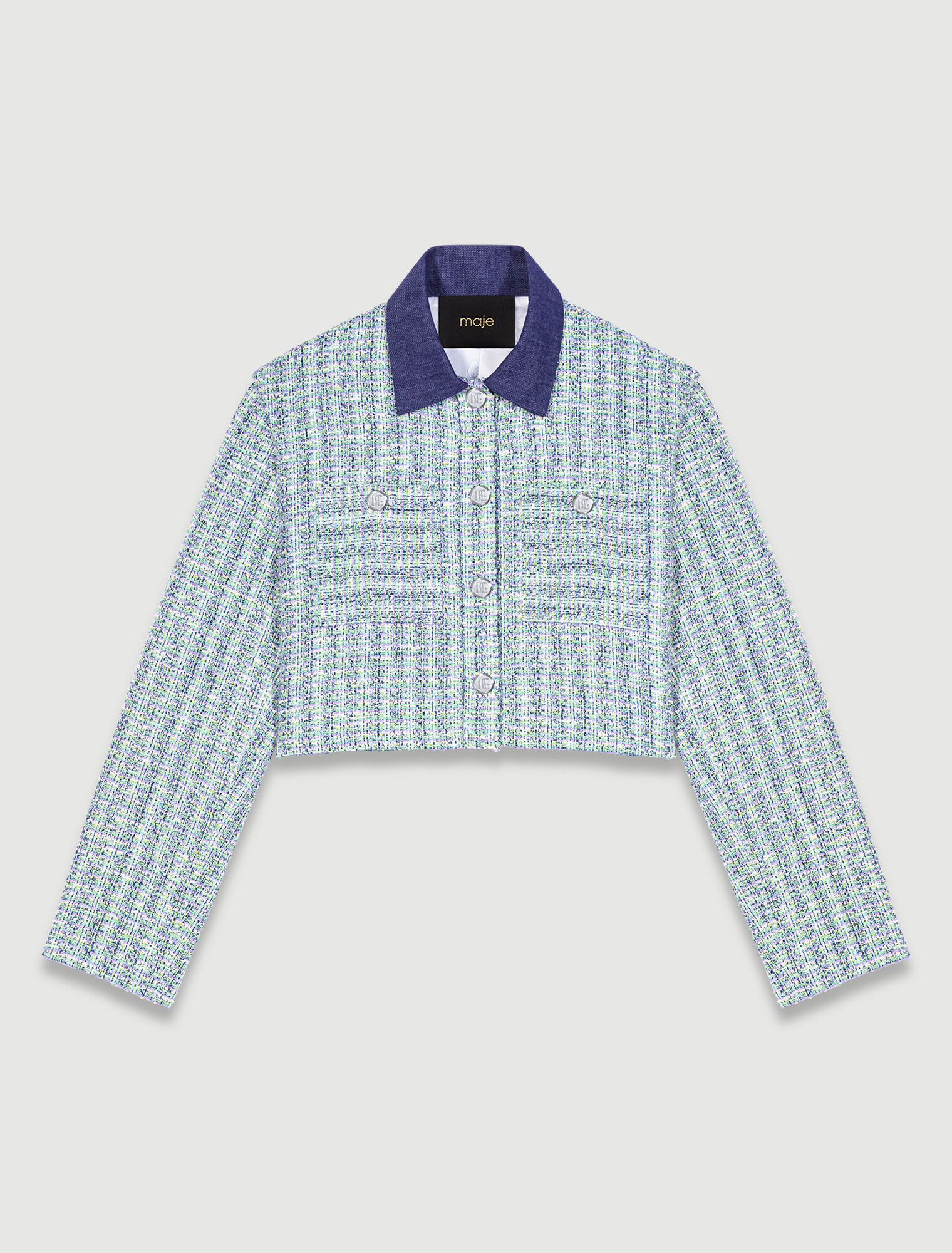 Chaqueta corta de tweed contrastada