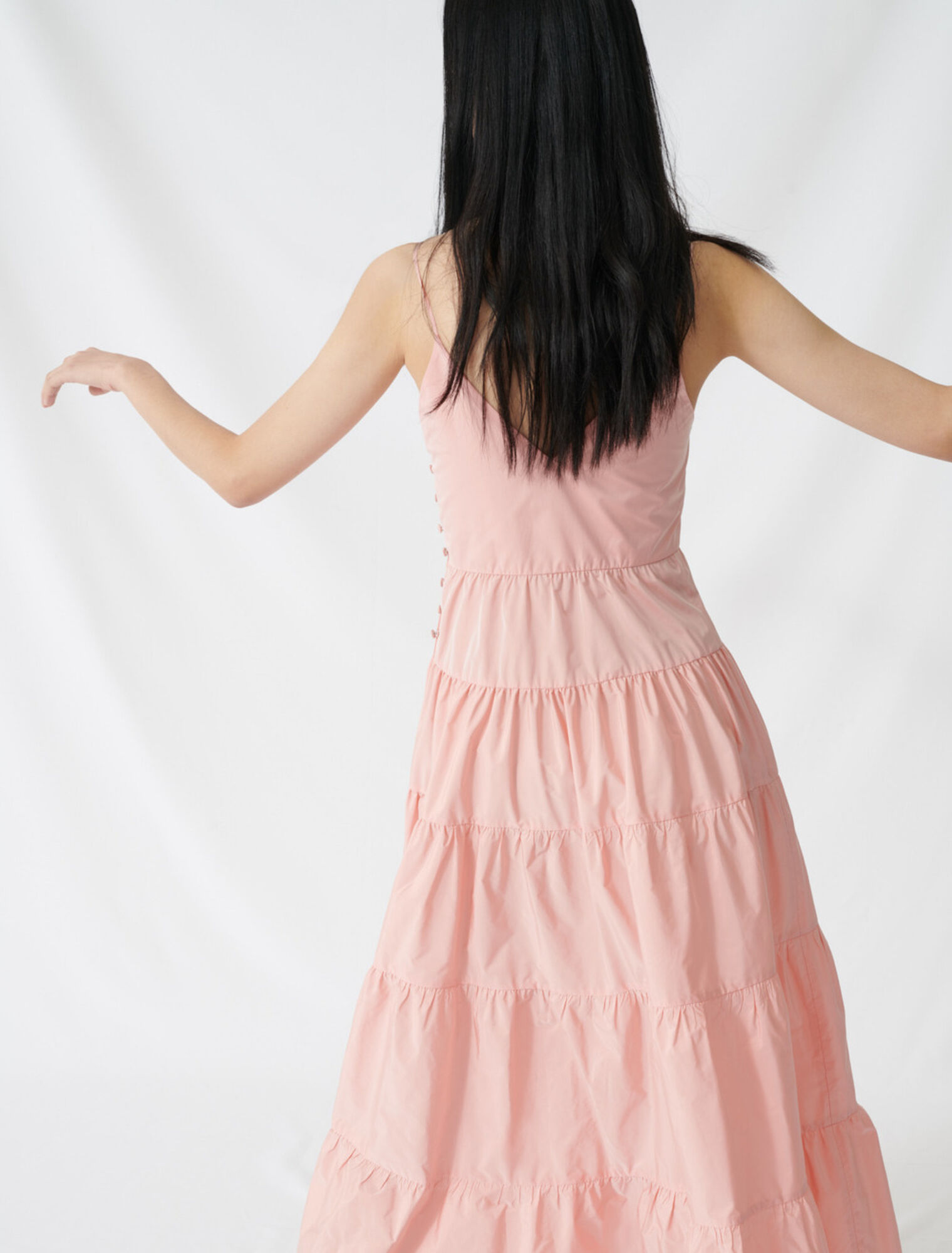 Vestido maxi de tafetán y tirantes finos