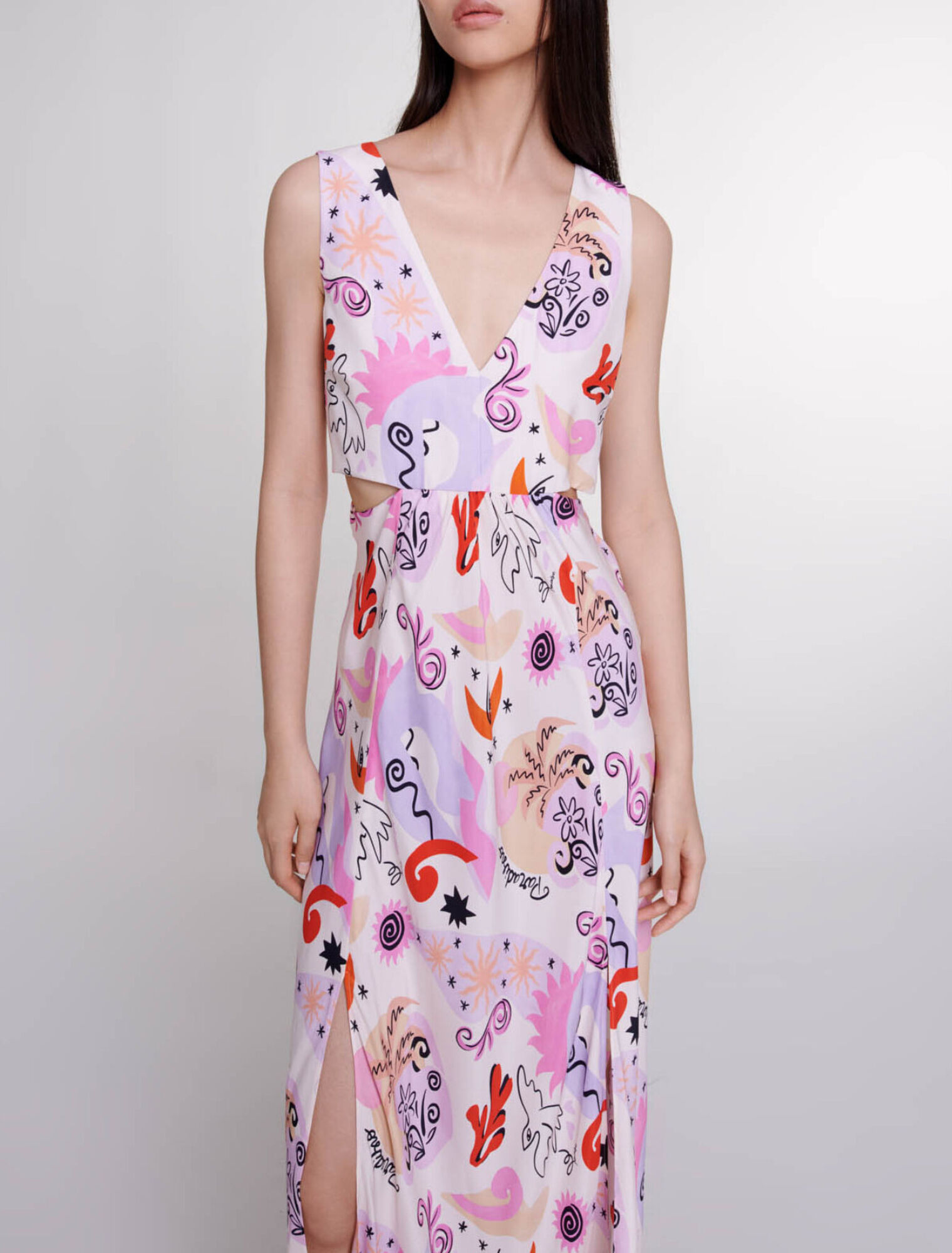 Vestido largo calado de seda
