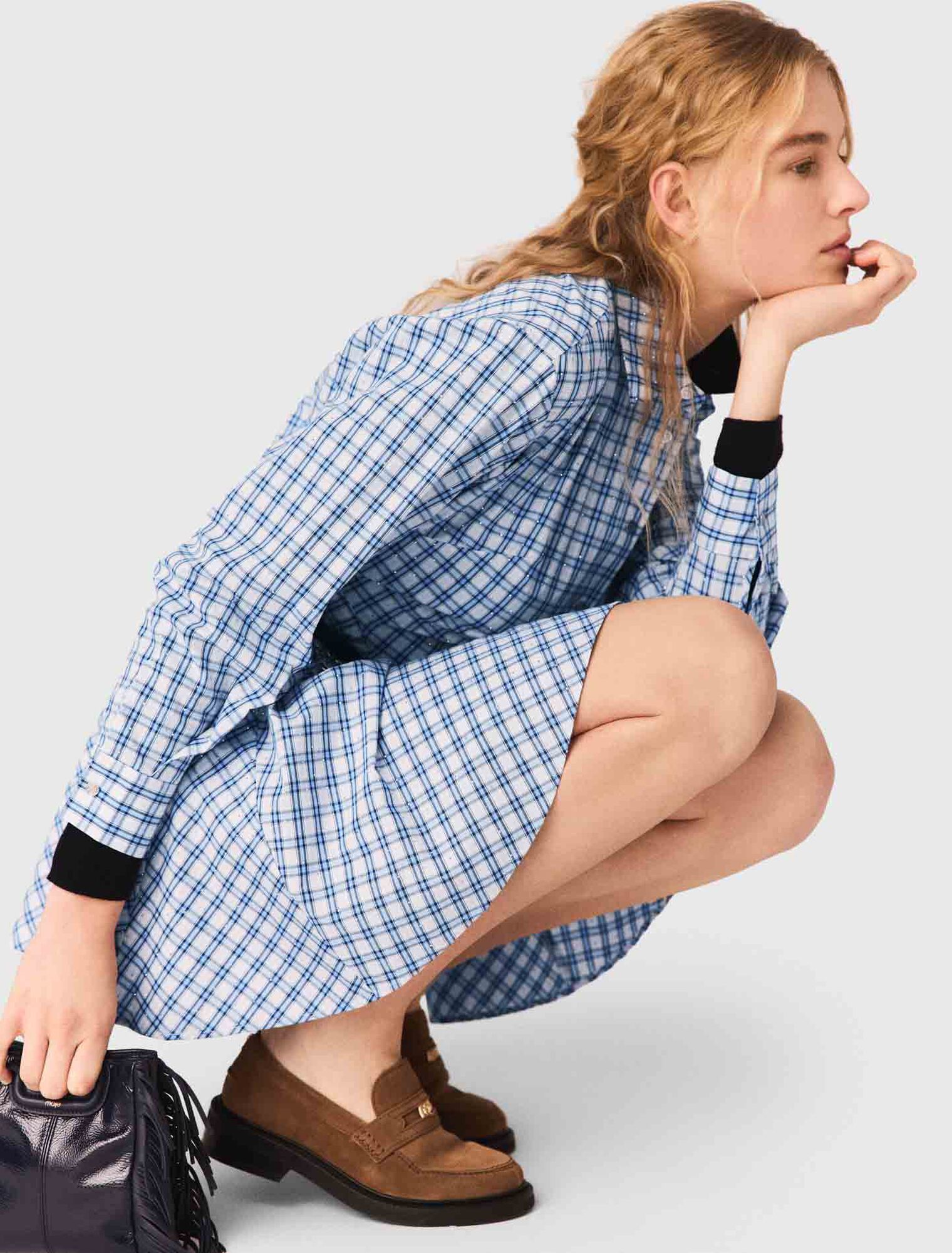 Vestido camisero algod&oacute;n con strass