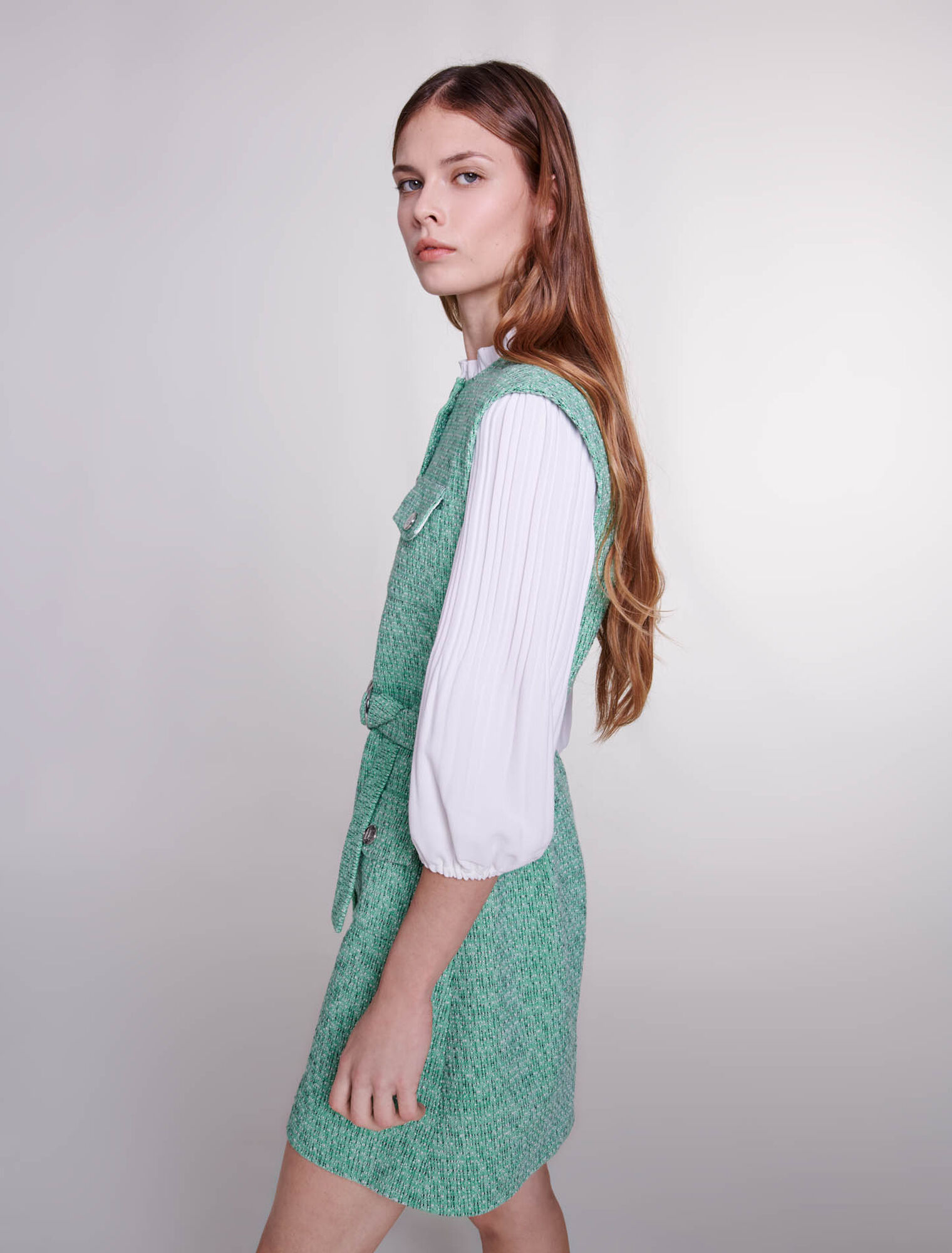 Vestido bimaterial de tweed