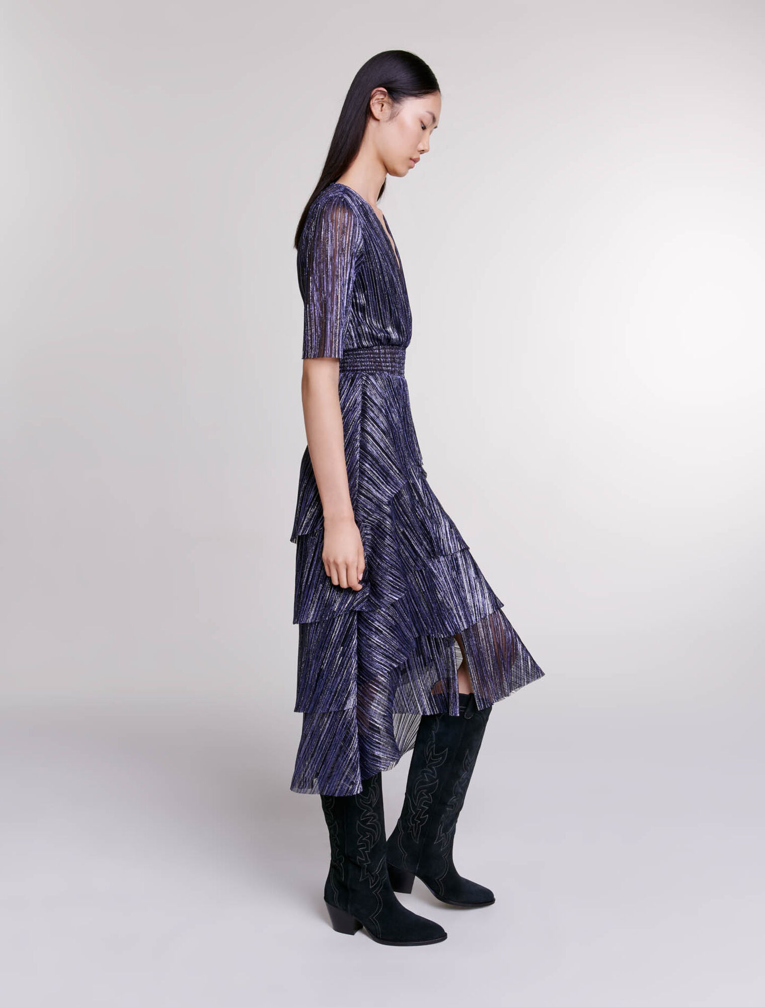 Vestido con volantes totalmente de lamé