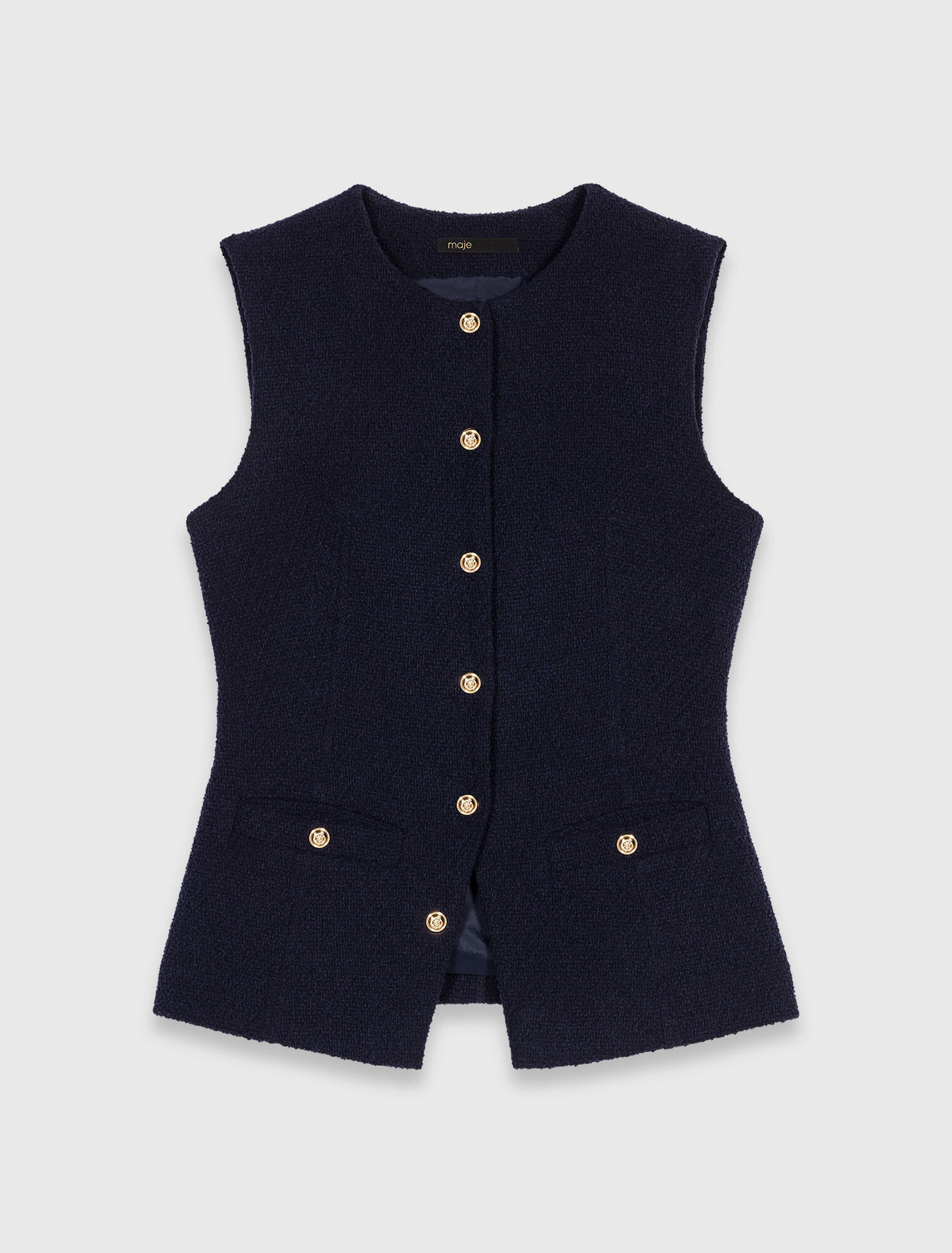 Chaqueta larga de tweed sin mangas