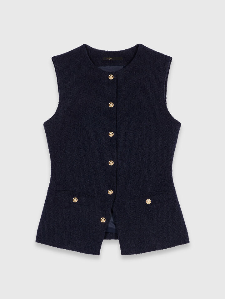 Chaqueta larga de tweed sin mangas
