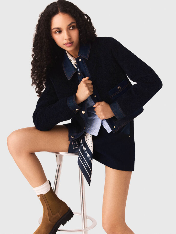 Cazadora de tejido rizado y denim