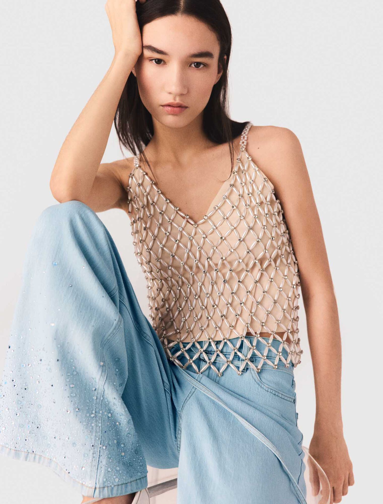 Top de perlas con forro