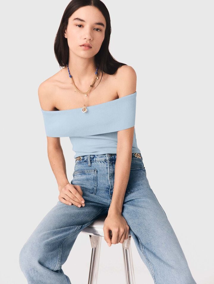 Top Bardot de punto acanalado