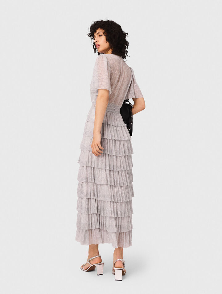 Vestido midi con volantes metálico
