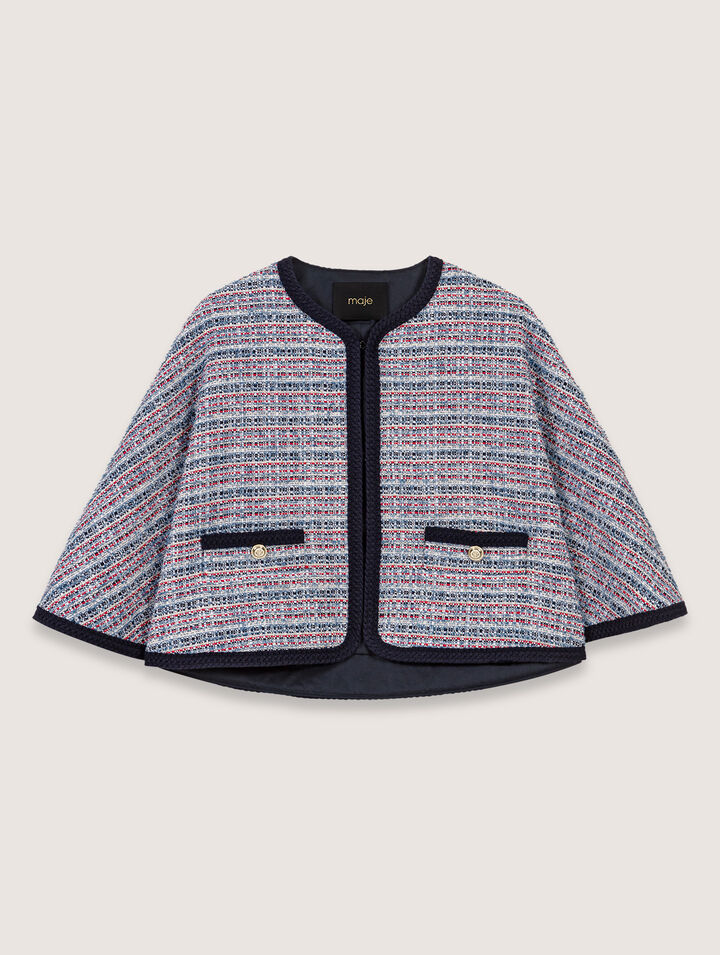 Capa de tweed con pasamanos contrastados
