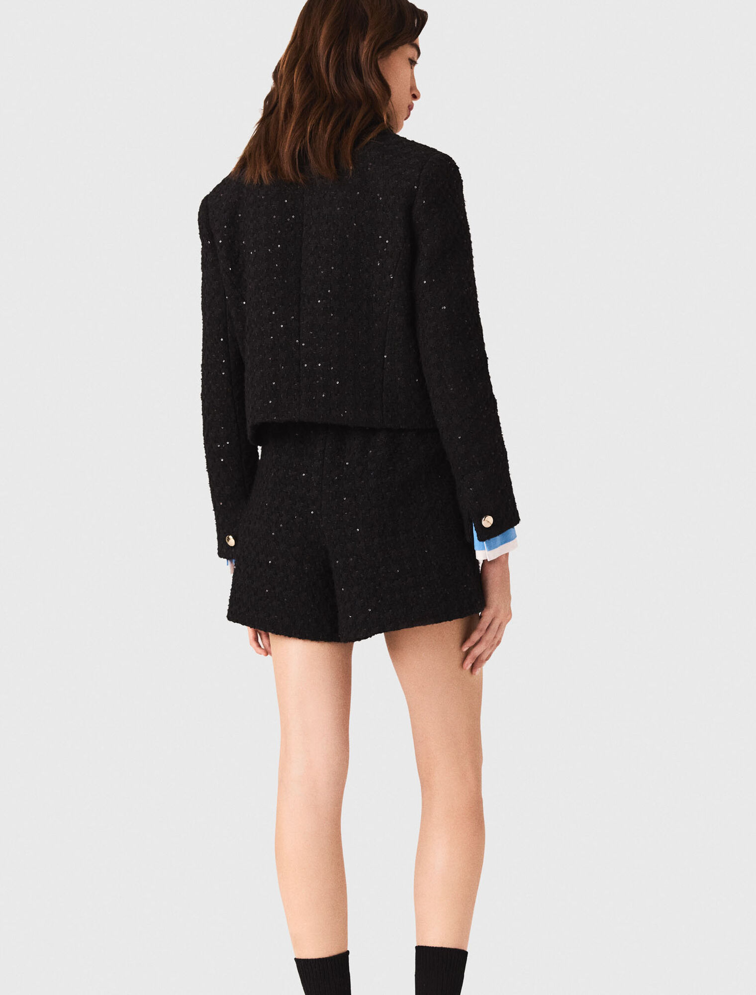 Chaqueta corta de tweed con strass