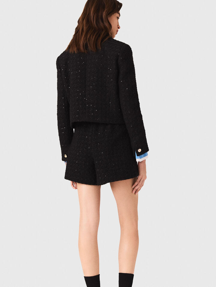 Chaqueta corta de tweed con strass