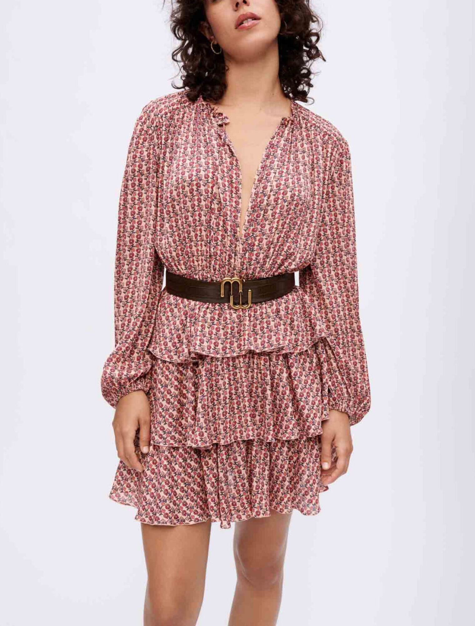 Vestido fluido estampado con volantes