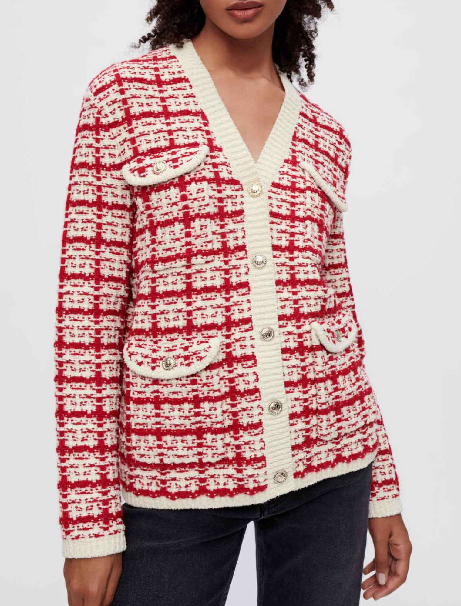Cárdigan de punto efecto tweed bicolor