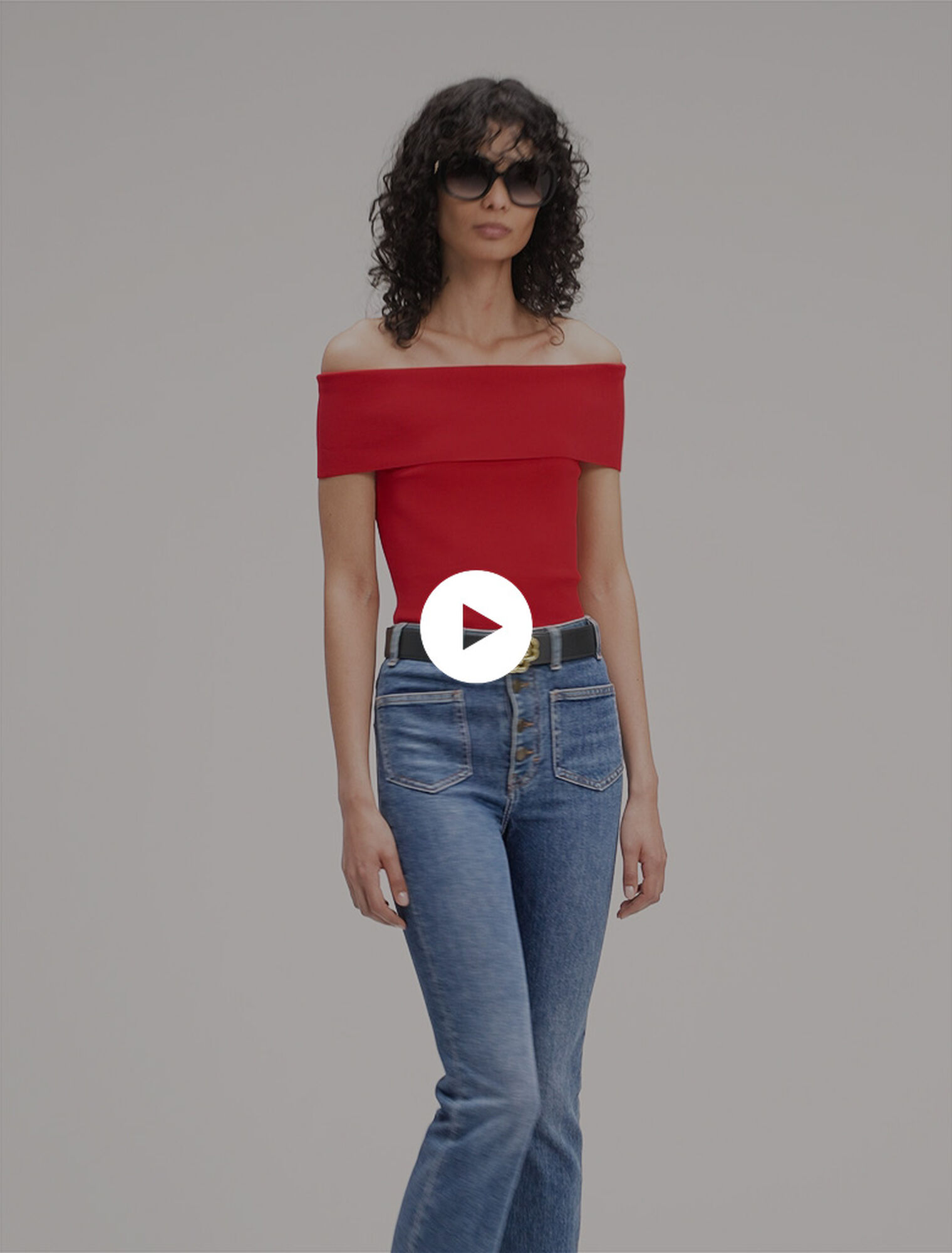Top de punto de canalé cuello Bardot