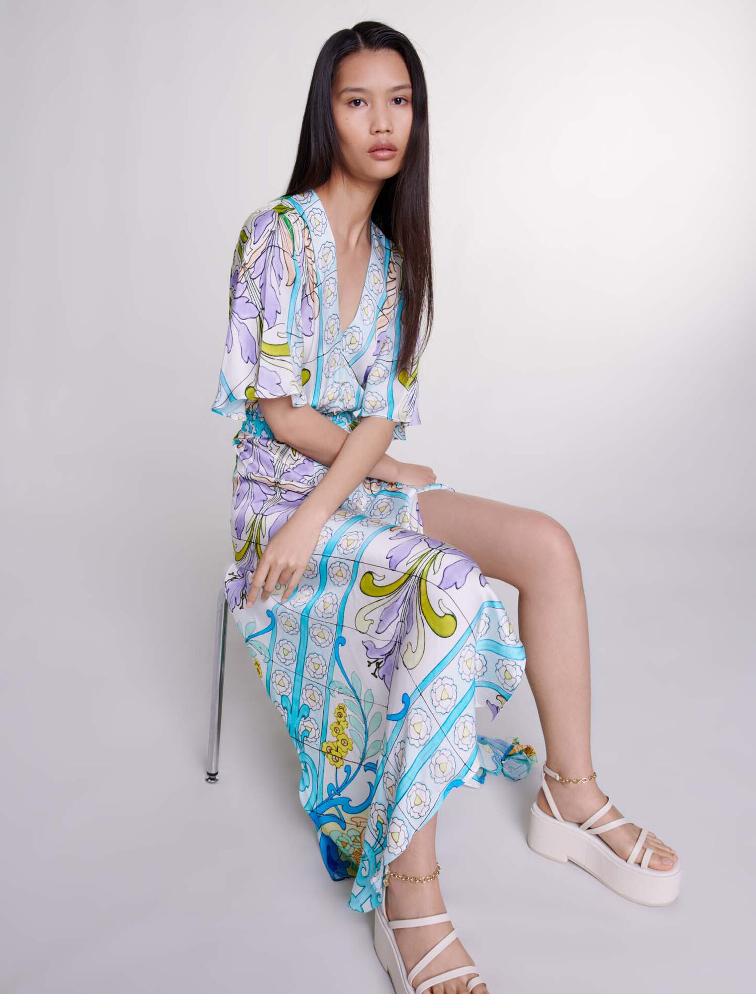 Vestido largo de satén estampado