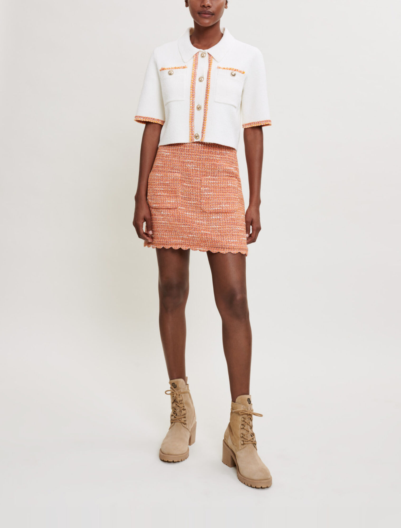 Falda de tweed con trenzas